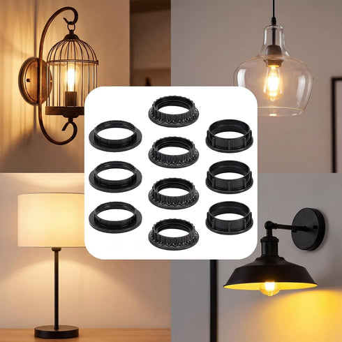 Josojoou 10PCS E26/E27 34/40/40.5mm, Lamp Shade Ring, Three Sizes Lamp Parts, Black Lamp Shade Adapter Ring, Inner