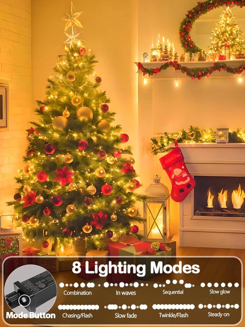 33 100 8 FT LED Christmas String Lights Indoor Outdoor, Memory Function & Timer & Modes, UL Certified, Linkable Green