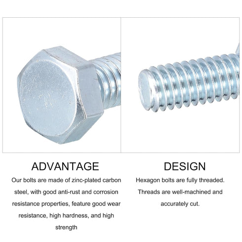 Hex Bolts (5/16-24x3/4") 100Pcs, Carbon Steel Zinc Plated Fully Threaded Hex Head Screw Bolt for Furniture