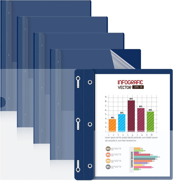 HAUTOCO 5 Pack Plastic Report Covers with 3 Prongs Fasteners, Clear Front Resume Portfolio Folder for 8.5x11