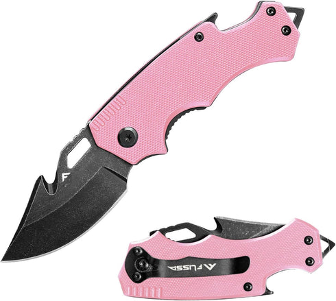 FLISSA Mini Folding Pocket Knife, 2.5-Inch Stainless Steel Drop Point Blade, EDC for Women with Bottle Opener
