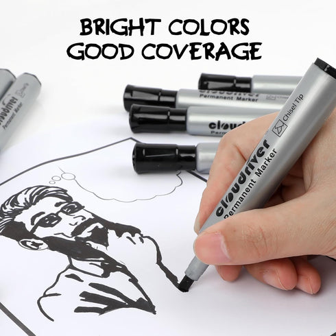 cloudriver Permanent Markers, 96 Count Black Permanent Marker Bulk Set, Chisel Tip, Quick Drying Ink