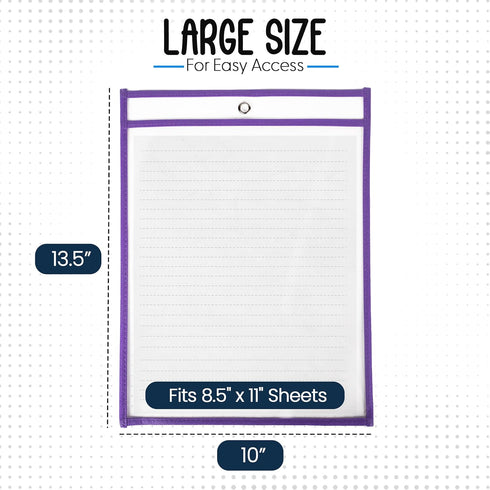 6 Pack, 10" 13.5" Essex Wares - Assorted, Dry Erase Pocket Document Protectors, Wide x Tall- Dry Erase Clear Plastic