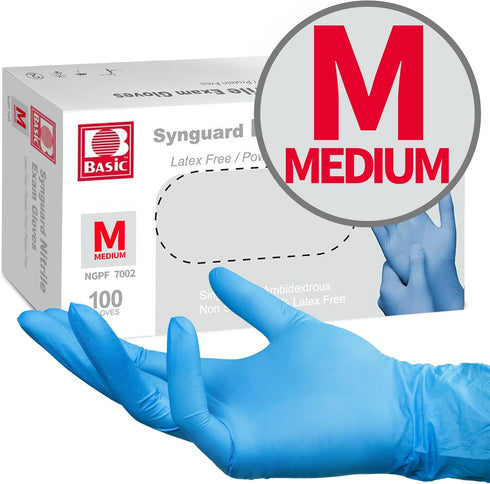 Basic Medical Nitrile Exam Gloves, Latex-Free & Powder-Free, Disposable Gloves (Pack of 100, Blue)