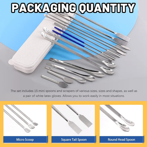 Glarks 17Pcs Micro Lab Spoon Kits, Tiny Mixing Spatula, Long Sampling Spoon for Powders, Gel Cap Capsule Filler