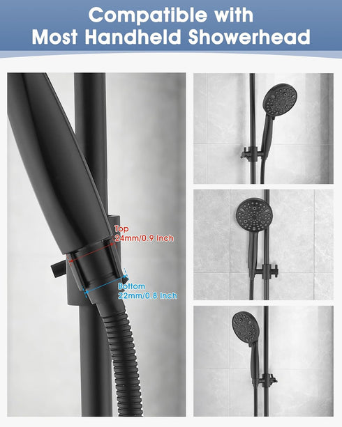 25 Inch SUS304 All Metal Shower Slide Bar with Adjustable Handheld Shower Head Holder, Stainless Steel Shower Rail