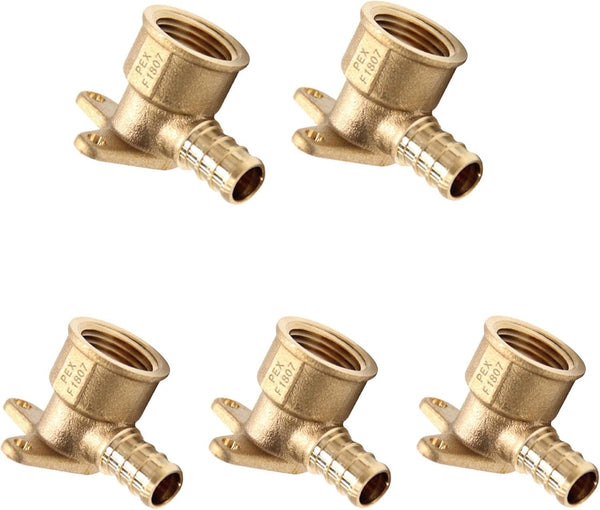 (Pack of 5) Pex Fitting 1/2 Inch x 1/2 Inch Female NPT Drop-Ear Elbow Brass (5) (PEX1807156)