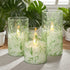 Summer Set 3 Green Flameless Candles with Remote Willow Leaf Design Battery Operated Candles - Elegant Home Christmas