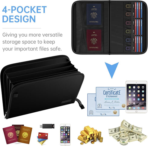 ENGPOW Expanding File Folder with Multi-Function Pockets, Fireproof Document Organizer, Letter A4 Size