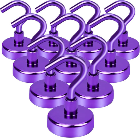 DIYMAG 10 Pack Magnetic Hooks, 25Lbs Heavy Duty S-Hooks for Classroom, Fridge, Kitchen, Garage, Office, Purple