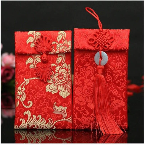 Chinese Element Festive Silk Red Envelopes Gift Card Envelopes 2PCS/Set (HF2G)
