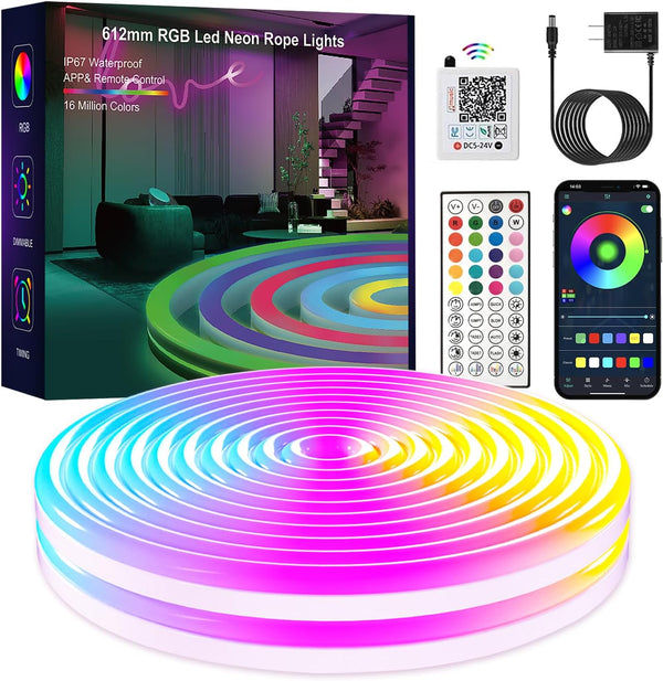 Neon RGB Rope Lights,IP67 Waterproof,Flexible Led Rope Lights,Control with App/Remote,Music Sync,for Gaming