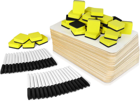 HERKKA 32 Pack Dry Erase Lapboards, Double Sided 9 x 12.5 Inch, Includes 32 Markers and 32 Erasers for Classroom