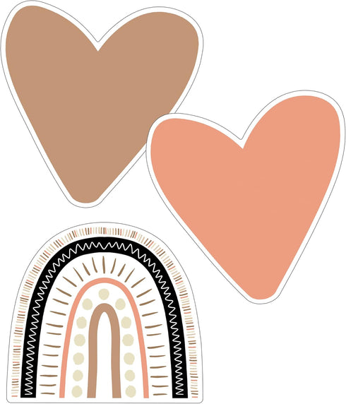 Schoolgirl Style Simply Stylish 36-Piece Heart and Boho Rainbow Bulletin Board Cutouts, Boho Hearts and Boho Rainbow Cutouts for Bulletin Board, Boho Rainbow Classroom Décor by Schoolgirl Style