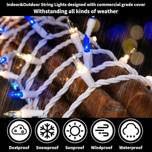 100 20FT Set, LAMPHOME Blue Clear Christmas String Lights, ct Incandescent Mini Fairy Lights UL Certified White Wire