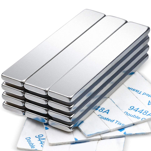 MIKEDE Strong Neodymium Bar Magnets - 12 Pack Rare Earth Metal Neodymium Magnet with Double-Sided Adhesive