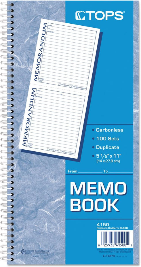 TOPS Memorandum Forms Book, 2-Part, Carbonless, 100 Sets per Book