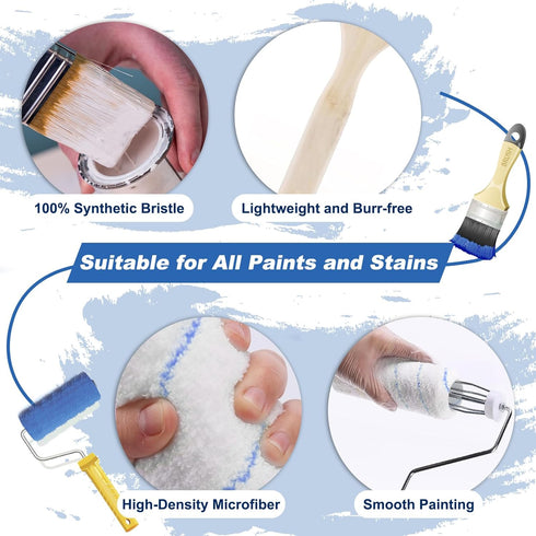 4.4FT 27 4" 9" Paint Roller Kit with Telescoping Extension Pole, PCS Paint Brushes Kit, Paint Roller, Paint Trays