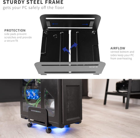 VIVO 7.8 14 inch CART-PC01L Large Computer Tower Desktop ATX-Case, CPU Steel Rolling Stand, to Wide Adjustable Mobile