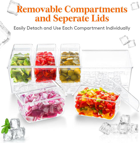 5x20 oz 39 x13cm/15x5 Lifewit Ice Chilled Condiment Caddy with Containers, Condiment Server with Separate Lid, Serving