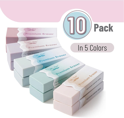 Mr. Pen 10 Pack Erasers - Wavy Sleeve Pencil Erasers in Morandi Colors for School Supplies