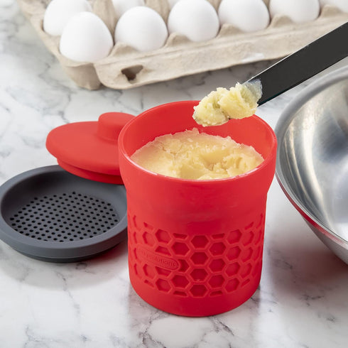 2 Prep Solutions Heat-Resistant Silicone Grease Strainer & Keeper - Cup Capacity, Red