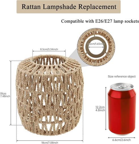 RTNLIT 7.08" D7.48" Handmade Woven Lampshade Replacement H, Retro Boho Rattan Lamp Shade for Table Floor Pendant Light