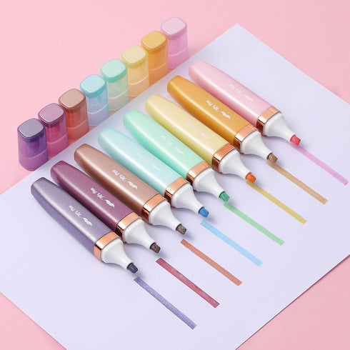 Mr. Pen Glitter Highlighters, 8 Pack, Chisel Tip in Pastel and Metallic Colors, Sparkly Aesthetic Highlighters