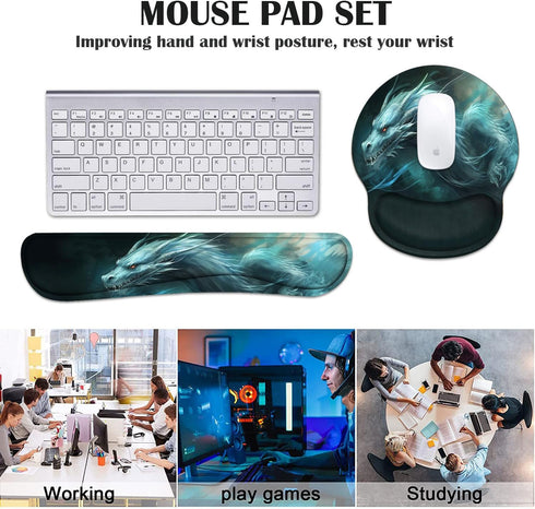 Keyboard Wrist Rest and Mouse Pad Wrist Support Set with Coasters, Ergonomic Gaming Mousepad for Home Office Relief