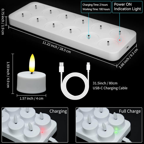 12PCS Dimmer, HAIDOLIANG Rechargeable Tea Lights with Remote Timer & USB Flickering Battery Operated Flameless Candles