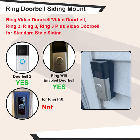 Video Doorbell Mounting/Adapter Plate with Hardware - Vinyl Siding Angle Adjustment for Ring 2, Ring 3, Ring 3 Plus