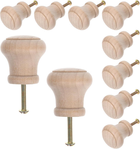 Homoyoyo 10pcs Natural Wood Cabinet Knobs Round Solid Wood Drawer Pull Handles