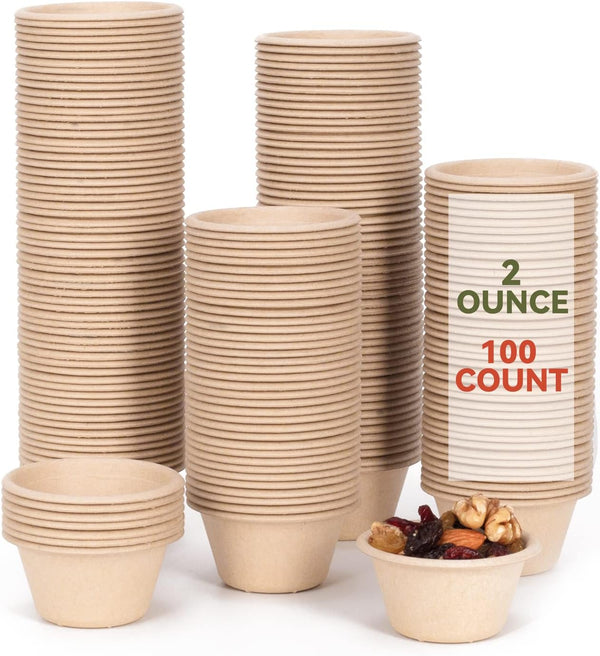 Gere Disposable Testing Cup Bowls, 100 Pack, 2 oz Natural Biodegradable Souffle and Measuring Cups