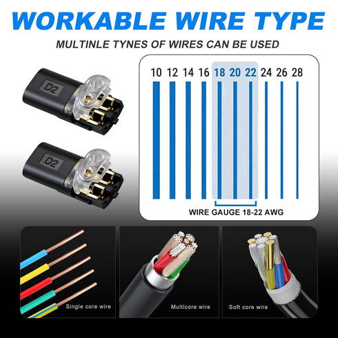 hongliang 30PCS 2 18-22AWG Double Wire Plug in Connector,Pluggable Low Voltage Wire Connector with Locking Buckle,Quick