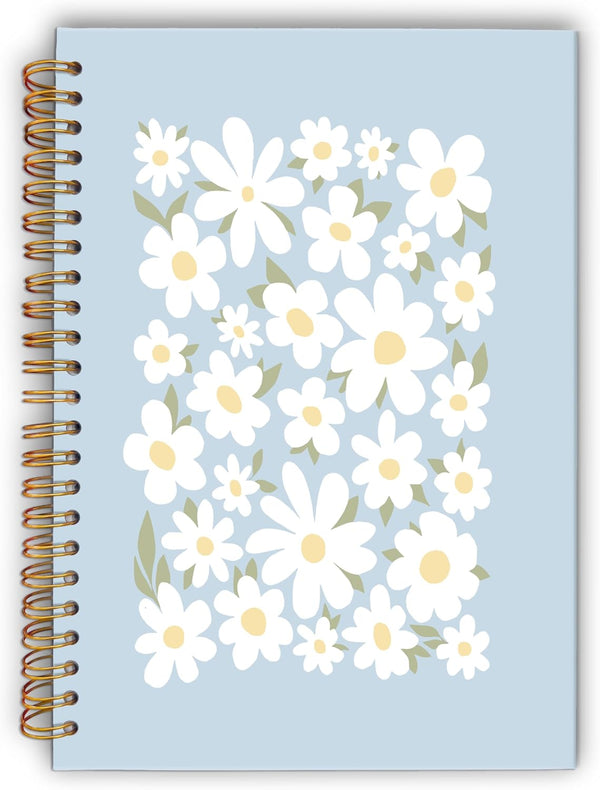 Boho Retro Daisy Floral Spiral Notebook, College Ruled, 5.5×8.3 Inches, Hard Cover Journal for Women