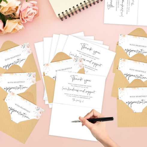 MLYDHCGD 50pcs 46 Inches Funeral Thank You Cards with Envelopes and Matching Seal Stickers,Sympathy Thank You Cards