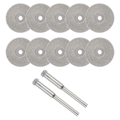 uxcell 10 Pcs 22mm Diamond Cutting Wheels Cut Off Wheel with 2 Pcs Mandrels for Rotary Tool