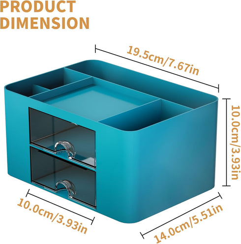 Marbrasse Pen Organizer with 2 Drawers, Multi-Functional Pencil Holder for Desk, 5 Compartments + Drawer for Art