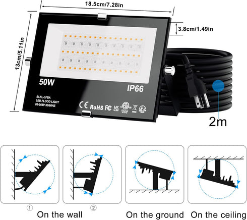 500W 5700K IP66 LED RGB Flood Light Outdoor Equivalent, Smart Color Change & Daylight Landscape Lighting, Waterproof