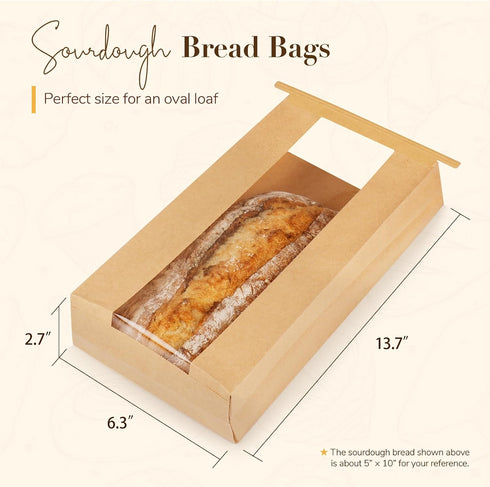 Foranda 200 Pack (6.3x2.713.7 Inches) Long Paper Bread Bags with Tabs for Homemade Sourdough, Resealable Bakery Bags