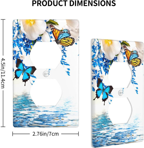 Butterfly Flower Single Duplex Outlet Light Switch Plate Cover for Home, Bedroom, Kitchen - 4.5 * 2.76 Inch