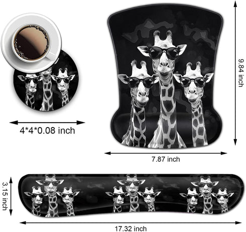 Rectangular Mouse Pad Wrist Protector-Printed with Cool Giraffes, Ergonomically Non-Slip Rubber Comfortable Computer Keyboard Wrist Rest Desktop Decoration Office Accessories Computer Mouse Desk Pad