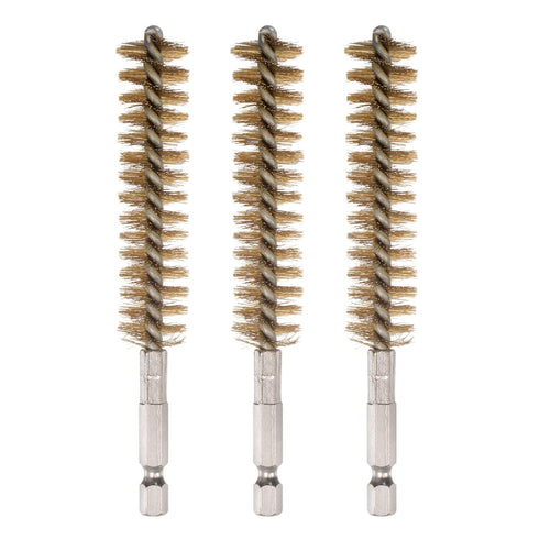3pcs 17mm Dia Brass Bore Brush Cleaning Wire Brush with Handle, 1/4 Inch Hex Shank for Tubes, Ports, Bearings