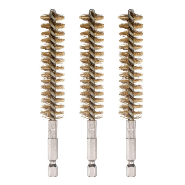 3pcs 17mm Dia Brass Bore Brush Cleaning Wire Brush with Handle, 1/4 Inch Hex Shank for Tubes, Ports, Bearings