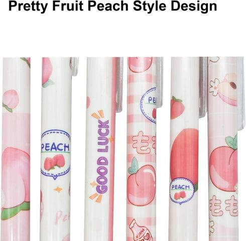 Maydahui 12Pcs Cute Peach Print Everlasting Pencil, Retractable Inkless Pens for School, Office, Home Writing
