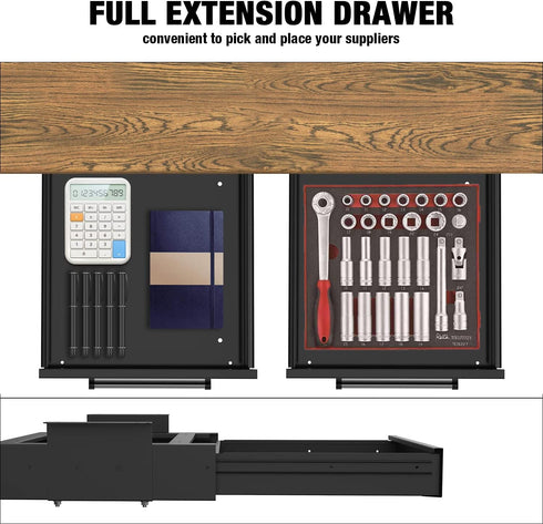 Under Desk Drawer Storage, Pull-Out Hidden Counter Drawer, Metal Sliding Organizer, Optional Bracket Height, Black