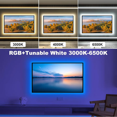 Bluetooth RGBWW LED Lights for 32 Inch TV with App Control, RGB+Tunable White 3000K-6500K TV LED Backlight with RF Remote, Music Sync Indoor USB LED TV Lights for TV, Gaming by Tatazone