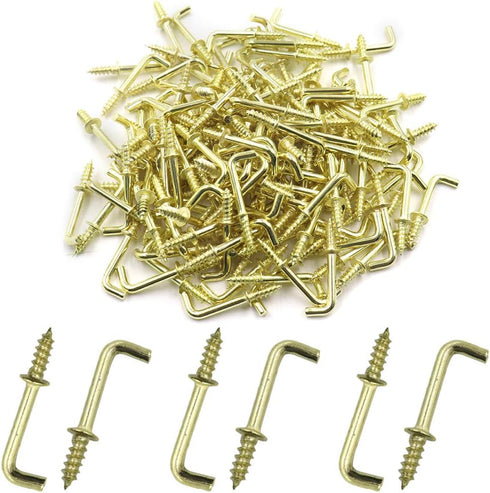 150Pcs 1/2 Inch Brass Plated L Hooks, Mini Right Angle Metal Screw-in Hooks for Hanging