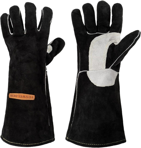 YESWELDER Leather Forge MIG Welding Gloves, Heat Resistant Black Gloves for Grill/BBQ/Oven