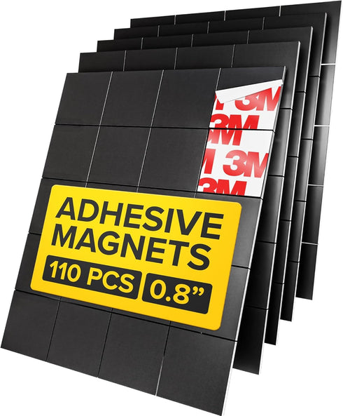 Hyper-Sticky Magnets with Adhesive Backing - 110pcs 0.8x0.08 Strong Magnetic Squares for Whiteboard Fridge -